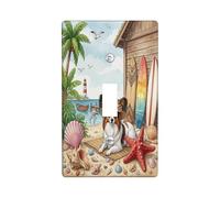 Summer Papillon Dog Beach Decorative Light Switch Cover Plate 1 Gang Single Toggle, Coastal Puppy Beachy Cottage Piastra elettrica Tropical Electrical Faceplate per camera da letto