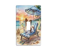 Summer Papillon Dog Beach Decorative Light Switch Plate 1 Gang Single Toggle, Coastal Puppy Beachy Lounger piastra elettrica per stanza, copertura interruttore tropicale