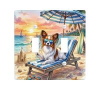 Summer Papillon Dog Beach Decorative Light Switch Plate 2 Gang Double Toggle, Coastal Puppy Beachy Lounger piastra elettrica per stanza, copertura interruttore tropicale