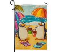 Summer Penguin Cute Beach Penguins With Drinks Bandiera Di Benvenuto Stagionale Bandiera Vacanza Decorative Bandiere Per Casa Prato Il Portico 30X45Cm