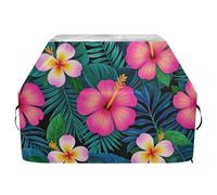 Summer Plumeria - Copertura per barbecue con ibisco e foglie di palma, materiale resistente allo sbiadimento, impermeabile, resistente, con coulisse regolabile, per proteggere da polvere e vento