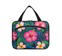 Summer Plumeria Hibiscus Palm Leaf Hanging Borse cosmetiche con cerniera con gancio, borsa impermeabile della medicina del progettista per il viaggio trucco lavoro cartera para maquillaje L