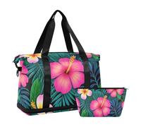 Summer Plumeria Hibiscus Palm Leaf Large Gym Bag Weekender Duffel Bag con Toiletry Bag per Viaggi Multifunzionale, Plumeria estiva ibisco Foglia di palma, 1 size