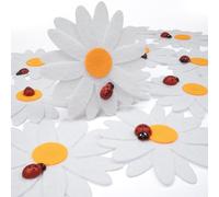 Summer-Ray 25 margherite in feltro a doppio strato con coccinelle in legno, 80 mm, fiori artigianali per scrapbooking, creazione di biglietti, decorazioni fotografiche, progetti fai da te