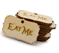 Summer-Ray 50 pezzi Alice nel Paese delle Meraviglie Etichette in Legno per Feste (Mangia Me)