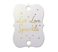 Summer-Ray - 50 targhette luccicanti in lamina dorata, a forma di violino, per matrimonio, con scritta in lingua inglese "Let Love Sparkle"