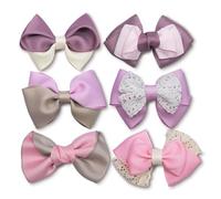 Summer-Ray - Fiocchi per capelli in grosgrain per ragazze, set di 6 fiocchi fatti a mano, con clip a coccodrillo, rosa, malva e lilla, accessori per capelli per bambine e ragazze