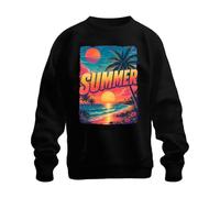 SUMMER Retro Sunset Beach Palm Tropic Sweatshirt Pullover, Nero, M | Vaporwave Surf anni '80, oceano, vacanze estive, ibisco, paradiso, onde, Caraibi, Florida, isola di Miami