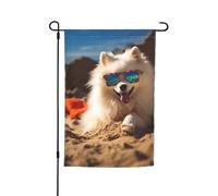 Summer Samoyed Dog My Love Dog On The Beach Bandiera da giardino vibrante bifacciale 12 X 18 pollici Decorazione per casa e cortile, bianco