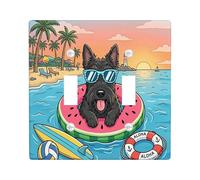 Summer Scottish Terrier Dog Beach Decorative Light Switch Cover Placca da parete 2 gang doppio interruttore, cucciolo costiero spiaggia nuoto piastra elettrica per stanza, copertura interruttore