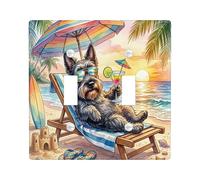 Summer Scottish Terrier Dog Beach Decorative Light Switch Cover Plate 2 Gang Double Toggle, Coastal Puppy Beachy Lounger Piastra elettrica per stanza, copertura interruttore tropicale