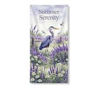 Summer Serenity - Copertura decorativa per porta, elegante design floreale con uccelli e lavanda, decorazione per porta d'ingresso, per interni ed esterni, da appendere, per festival, 91 x 183 cm
