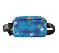Summer Sharks - Marsupio impermeabile da donna, grande, con squali, blu, 20,3 x 13,5 x 5,8 cm, divertente, con squali estivi blu, 20,3 x 13,5 x 5,8 cm, divertente, Squali estivi Blu, 8 x 5.3 x 2.3