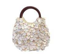 Summer Shell Beaded Clutch Purse for Women, Sequin Pearl Bag, Luxury Handmade Top Handle Beach Bag, Elegant Evening Handbag for Wedding, Vacation, Party, and Travel (B)