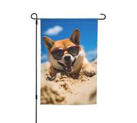 Summer Shiba Dog My Love Dog On The Beach Bandiera da giardino vibrante bifacciale 12 X 18 pollici Decorazione per casa e giardino