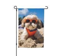 Summer Shih Tzu Dog My Love Dog On The Beach Bandiera da giardino vibrante bifacciale 12 X 18 pollici Decorazione per casa, cortile, bianco