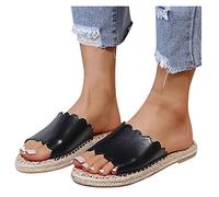 Summer Shoes for Women Fashion Women's Summer Rome Slip-on Weave Beach Open Toe Breathable Flat Slippers Shoes Women's Slippers (Color : Black Size : 40)
