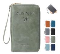 Summer Simple Plain Passport Cases Back To School, Multi-functional Zipper Travel Card Holder, Travel Wallet, RFID Blocking Card Holder (Green)