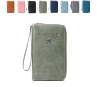 Summer Simple Solid Color Passport Holder Back to School, RFID Blocking Card Holder, Multi-Function Zipper Travel Card Holder (Green)