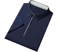 Summer Solid Breathable Polo Shirt Men Short Sleeve Business T Shirt with Lapel for Work(Navy Blue,4XL)