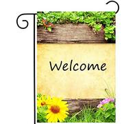 Summer Spring Flowers Grass And Green Leaves On The Wooden Wall Bandiere Robuste Bandiere Verticale Durevole Bandiera Per Casa Prato Portico 30X45Cm