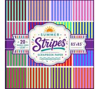 Summer Stripes Scrapbook Paper: 20 Double-Sided Sheets, 20 Unique Designs, 8.5" x 8.5" Decorative Craft Paper For Junk Journal, Gift Wrapping, ... Fully Saturated Vivid Bold Stripe Patterns