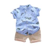 Summer Thin Cartoon Dinosaur Series Shorts Set a Due Pezzi a Maniche Corte (Sky Blue, 18-24 Months)