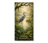 Summer Tranquility - Striscione decorativo per porta, ispirato alla natura, airone e farfalla, decorazione stagionale per interni ed esterni, per festival e vacanze, 91 x 182 cm