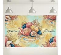 Summer Treasures - Sfondo con conchiglie, decorazioni per feste in spiaggia ad acquerello, tema oceano, per interni ed esterni, per eventi, 180 x 109 cm