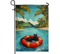 Summer Tropical Cat Black Kitty Life Bandiere Robuste Flag Resistente Alle Intemperie Bandiera Per Interno Portico Giardino 30X45Cm