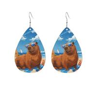Summer Vacation Capybara On Beach Orecchini Stampato Orecchini In Pelle Divertenti Orecchino In Pelle Per Feste Donne Carnevale
