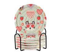 Summer Valentine Cartoon Dogs Simpatici Sottobicchieri per Ufficio Set di 6 con Titolare Sottobicchieri per Tavolo da Pranzo Posavasos Para Mesa