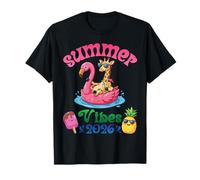 Summer Vibes 2026 Giraffa con Flamingo Float Beach Trip Maglietta