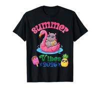 Summer Vibes 2026 Ippopotamo con Flamingo Float Beach Trip Maglietta
