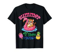 Summer Vibes 2026 Tiger con Flamingo Float Beach Trip Maglietta