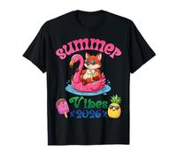 Summer Vibes 2026 Volpe con Flamingo Float Beach Trip Maglietta