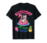 Summer Vibes 2026 Zebra con Flamingo Float Beach Trip Maglietta