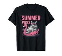 Summer Vibes, divertente gattino, fenicottero, gattino, vacanza sulla spiaggia Maglietta