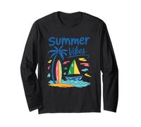 Summer Vibes Palm Tree Tavola da surf Barca a vela Maglia a Manica