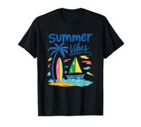 Summer Vibes Palm Tree Tavola da surf Barca a vela Maglietta