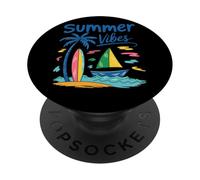 Summer Vibes Palm Tree Tavola da surf Barca a vela PopSockets PopGrip Adesivo