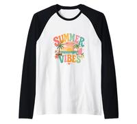 Summer Vibes Retro Beach Tramonto Tropical Design Maglia con Maniche Raglan