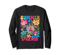 Summer Vibes Sea Turtle With Flowers Funny Beach Life Maglia a Manica