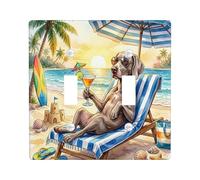 Summer Weimaraner - Placca decorativa per interruttore della luce a 2 bande con doppio interruttore, piastra elettrica per lettino da spiaggia con cucciolo costiero per stanza, quadro elettrico