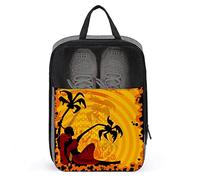Summer With Tropical Palm Trees And African Girl Shoe Bag with Zipper & Handle, Waterproof Breathable Portable