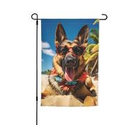 Summeran Shepherd Dog Cucciolo carino Il mio cane d'amore sulla spiaggia Bandiera da giardino vibrante bifacciale 12 x 18 pollici Decorazione per casa e giardino