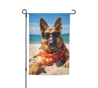 Summeran Shepherd Dog My Love Dog On The Beach Bandiera da giardino vibrante bifacciale 12 X 18 pollici Decorazione per casa, cortile, bianco