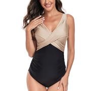 SUMMERSUNSHINE Costume da bagno intero premaman con incrocio anteriore costume da bagno per gravidanza Bikini premaman, Colore: nero kaki., L