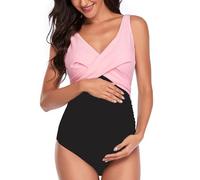 SUMMERSUNSHINE Costume da bagno intero premaman con incrocio anteriore costume da bagno per gravidanza Bikini premaman, Rosa e nero., L