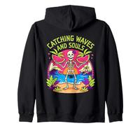 Summerween Art - Scheletro e Anime Che catturano Le Onde Felpa con Cappuccio
